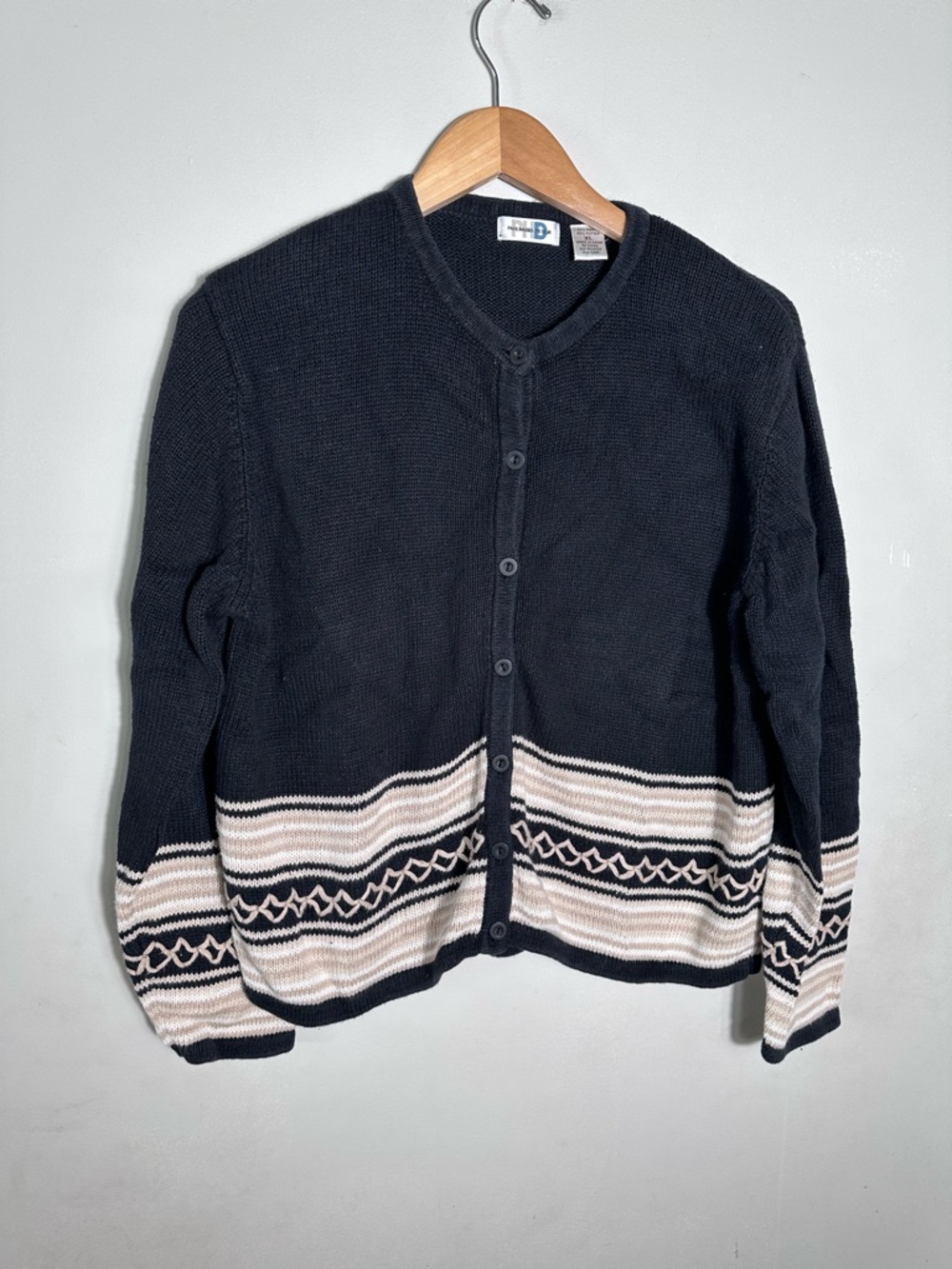 Vintage Western bohemian style Button-Up Cardigan with Cream Striped Detail